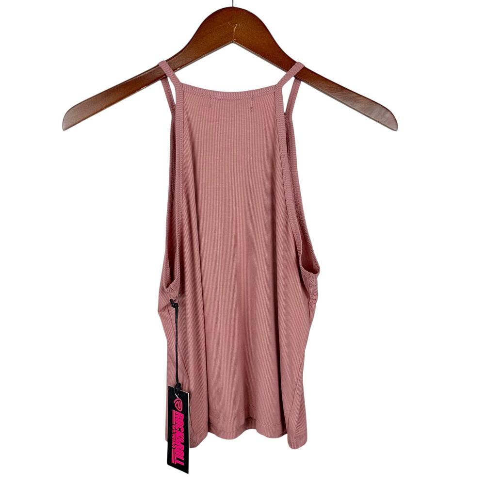 New Rock & Roll Denim Tank Top Studded Jewels Pink Ribbed Juniors M - Picture 5 of 6